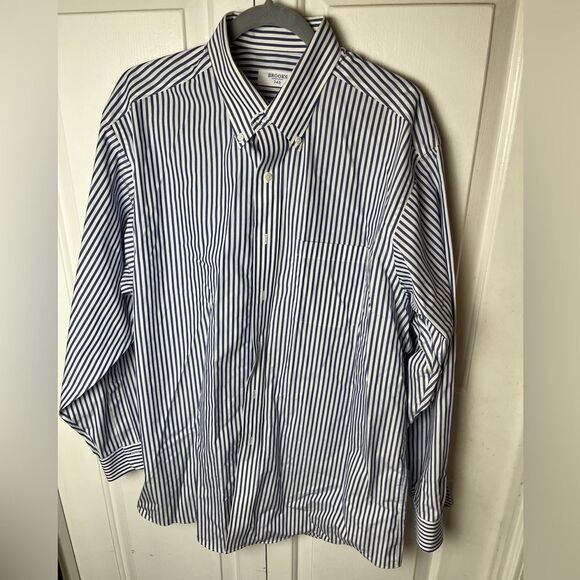 Brooks Brothers Blue White Striped Button Down Shirt Size 17 1/2 - Picture 1 of 5
